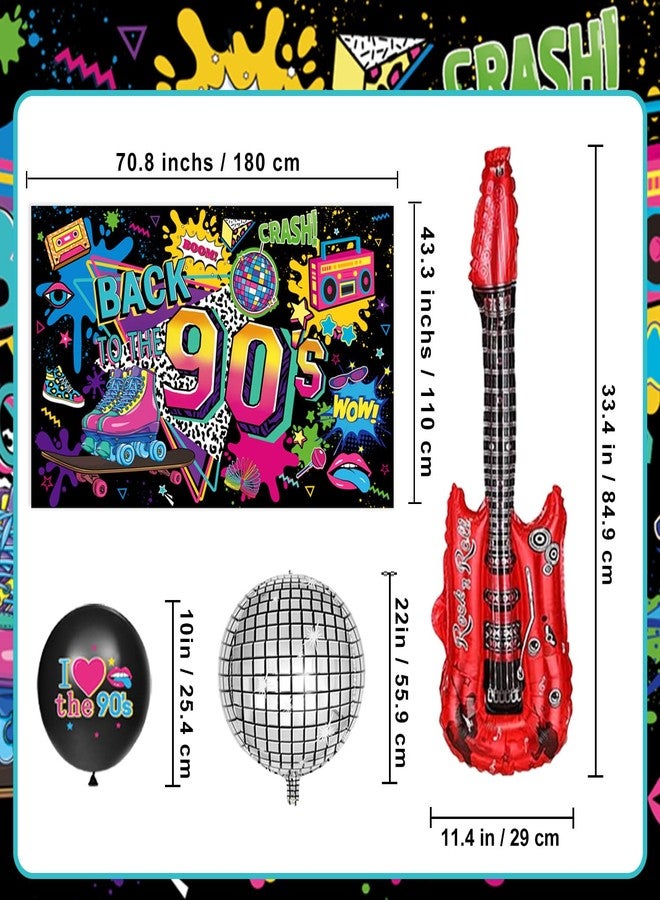 QIYANPAX 90s Party Decorations Includes 90's Backdrop, Foil & Latex Balloons, Cake & Cupcake Toppers, Honeycomb Centerpieces Banner, Hanging Swirls for 80s 90s Party Decorations - Image 3