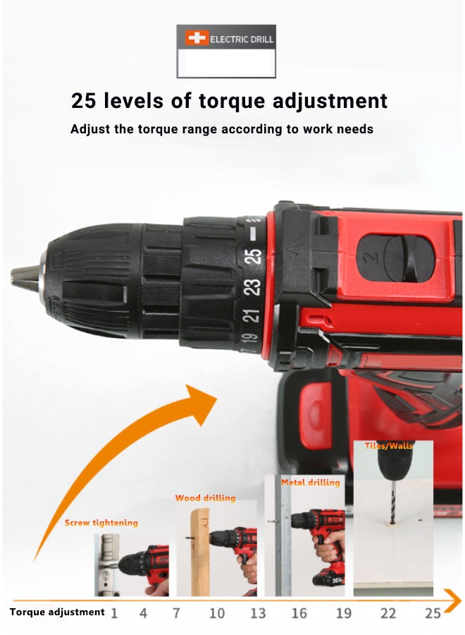 سوبر زي يوث مثقاب كهربائي لاسلكي 36 فولت مع بطاريتين وشاحن، طقم ملحقات أدوات المثقاب/المفك مكون من 102 قطعة، أحمر - Image 3