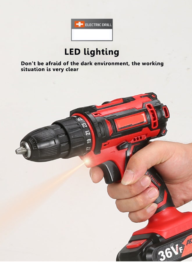 سوبر زي يوث مثقاب كهربائي لاسلكي 36 فولت مع بطاريتين وشاحن، طقم ملحقات أدوات المثقاب/المفك مكون من 102 قطعة، أحمر - Image 2