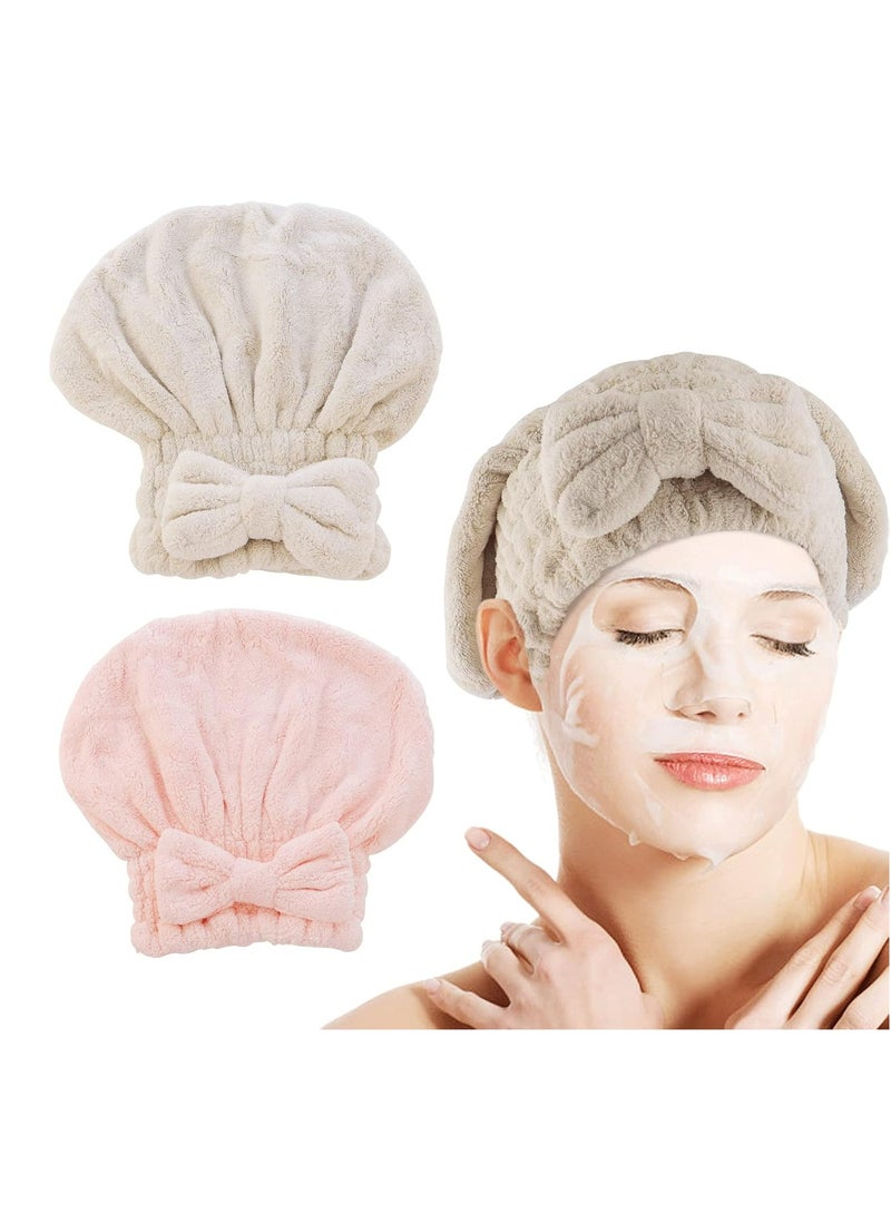 إسكدنيا عدد 2 قطعة من أغطية تجفيف الشعر من الألياف الدقيقة، أغطية فوط فائقة الامتصاص للتجفيف السريع، مناشف عمامة ناعمة - Image 1