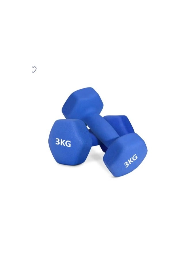 A 3-kilogram vinyl weightlifting dumbbell made of two pieces. - Image 1