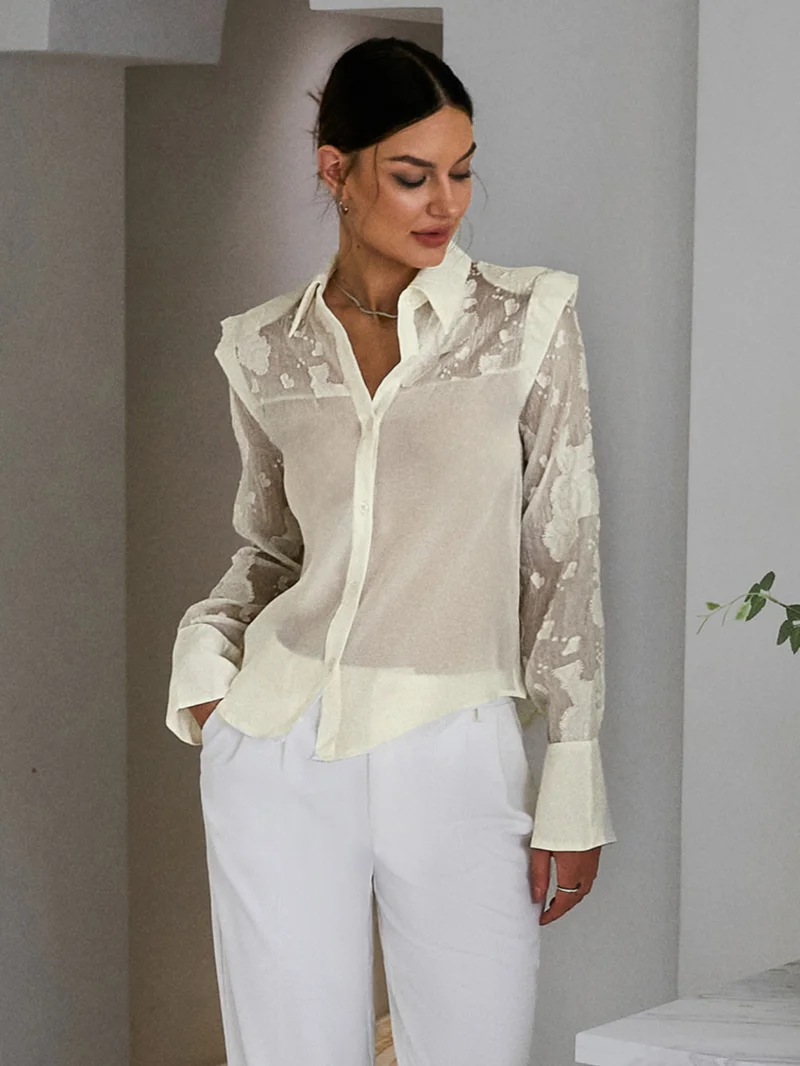 Simplee Shirt Notch Lapel Long Sleeve Patchwork Satin Sequin White Gold Champagne Bronze Fashion