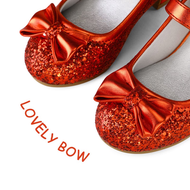 K KomForme Girl's Dress Shoes Mary Jane Glitter 1.5 in Low Heel Wedding Party Princess Shoes for Toddler/Little/Big Kids Red - Image 4
