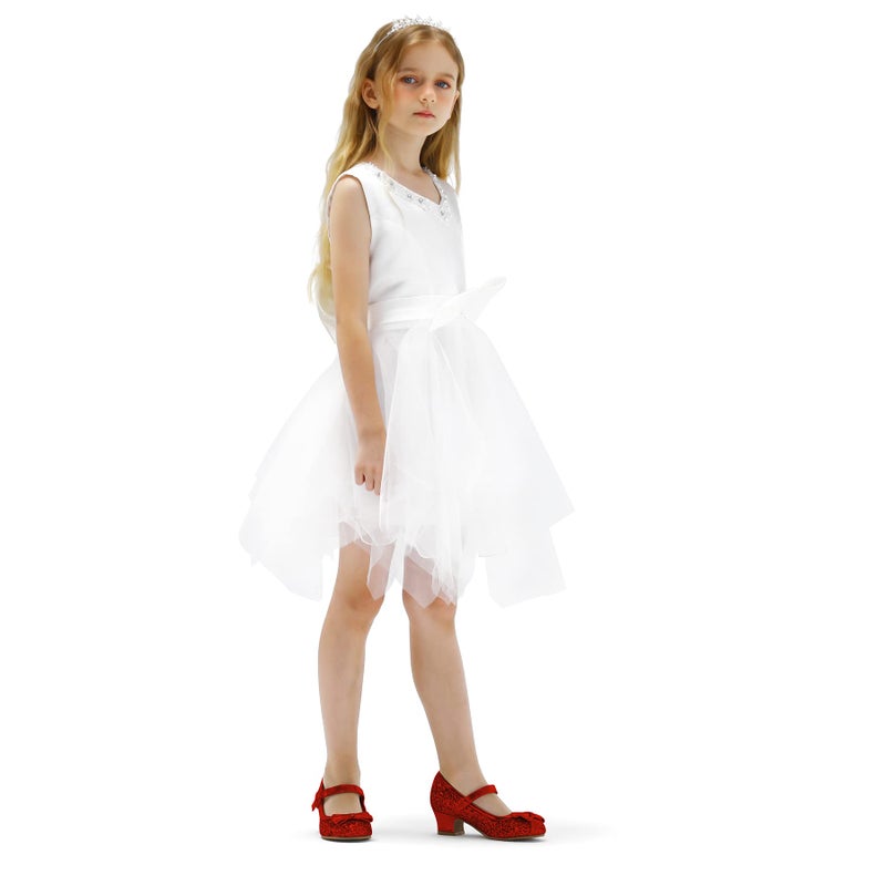 K KomForme Girl's Dress Shoes Mary Jane Glitter 1.5 in Low Heel Wedding Party Princess Shoes for Toddler/Little/Big Kids Red - Image 2
