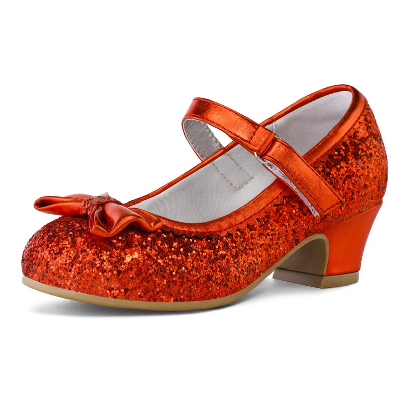 K KomForme Girl's Dress Shoes Mary Jane Glitter 1.5 in Low Heel Wedding Party Princess Shoes for Toddler/Little/Big Kids Red - Image 1