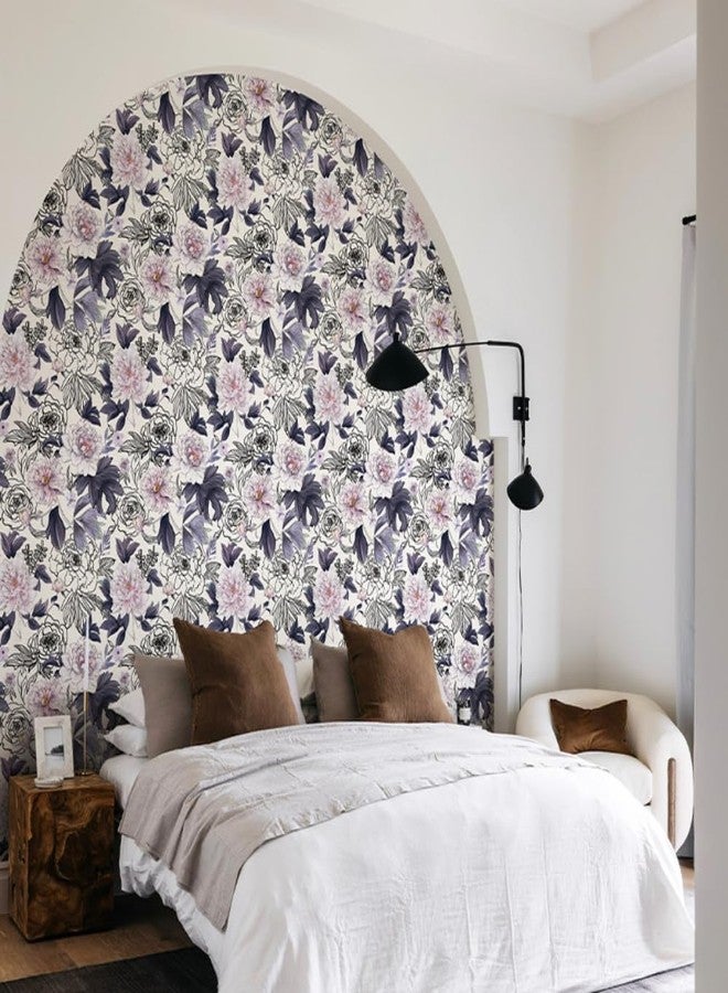 GeRRiT 17.32"x118" Purple Peel and Stick Wallpaper Watercolor Floral Wall Paper Self-Adhesive Contact Paper for Bedroom Bathroom - Image 3