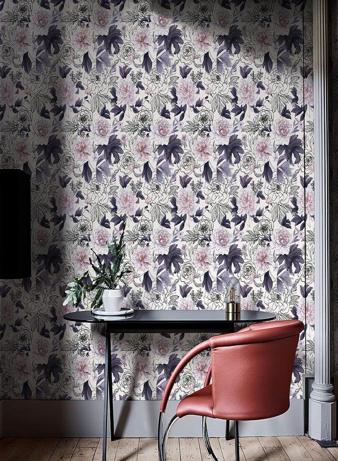 GeRRiT 17.32"x118" Purple Peel and Stick Wallpaper Watercolor Floral Wall Paper Self-Adhesive Contact Paper for Bedroom Bathroom - Image 5