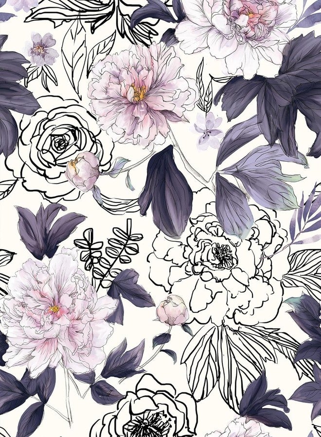 GeRRiT 17.32"x118" Purple Peel and Stick Wallpaper Watercolor Floral Wall Paper Self-Adhesive Contact Paper for Bedroom Bathroom - Image 1