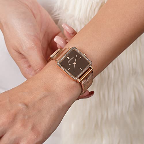 Joker & Witch Women Octa 28mm Brown Dial 18mm Rose Gold Steel Mesh Watch - Image 2