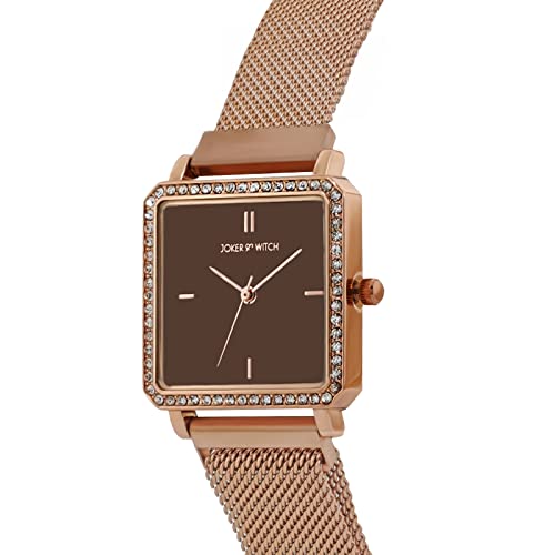 Joker & Witch Women Octa 28mm Brown Dial 18mm Rose Gold Steel Mesh Watch - Image 4