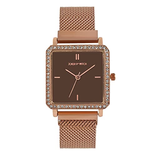 Joker & Witch Women Octa 28mm Brown Dial 18mm Rose Gold Steel Mesh Watch - Image 1