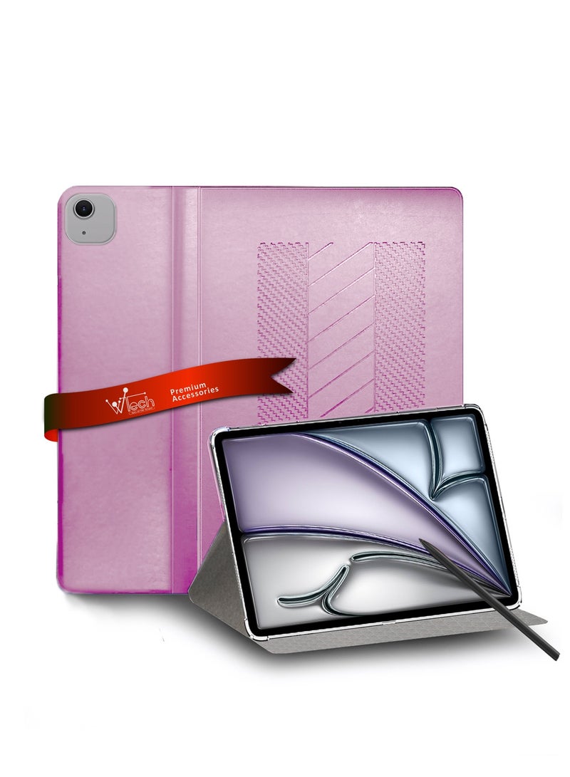 Wtech Apple iPad Air 11 5G 2024 (iPad Air 6th Generation M2) 11 Inch Classic PU Leather Trifold Stand Flip Case Cover Light Pink - Image 1