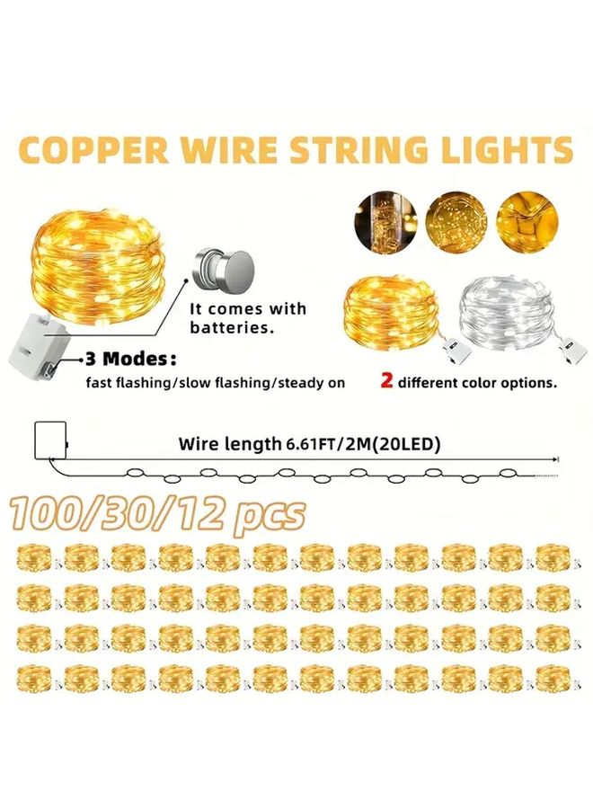 30Pcs Warm White Festival Fairy Lights 2m 6.6ft Silver Wire Star And Moon String Lights For Bedroom Table Center Vase Gift Box Wedding Christmas Decoration Indoor With 3 Modes - Image 3