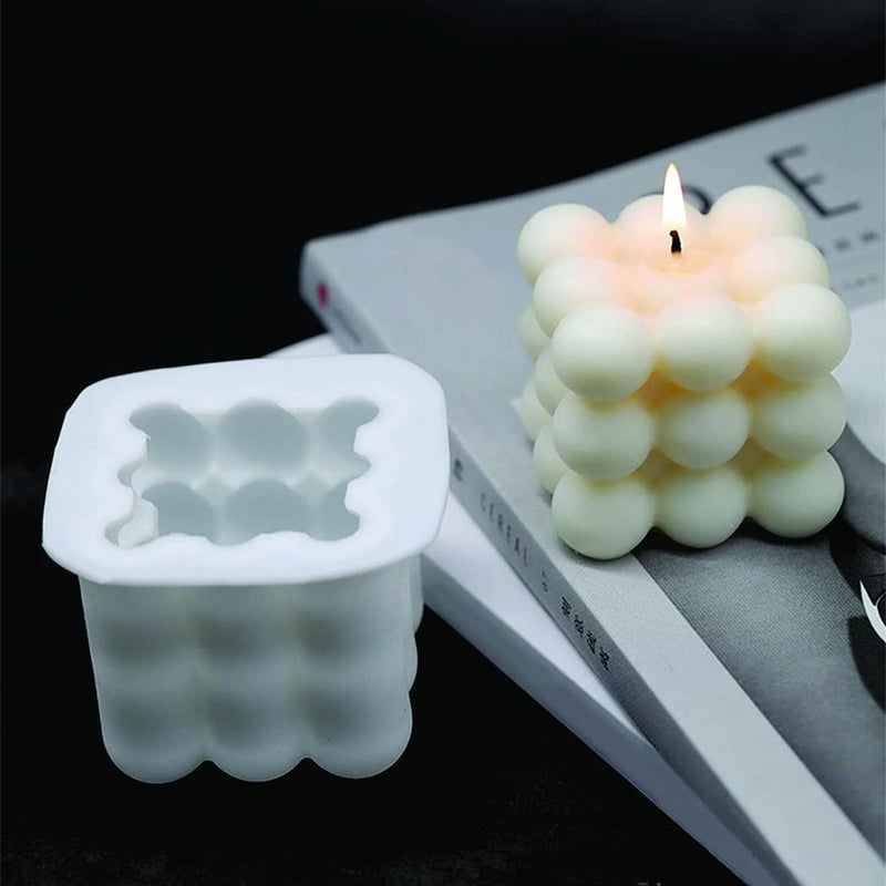 MoldBerry White Silicone Bubble Candle Cube Mould for Making Candle Home Decoration Festival Party Resin Art Pack of 1