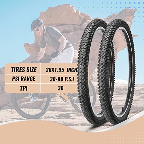 MOHEGIA 26-inch Mountain Bike Tires Set: MOHEGIA 2-Pack 26x1.95 Inch Folding Replacement Bicycle Tires and Inner Tubes with Tire Levers Pair - Image 3