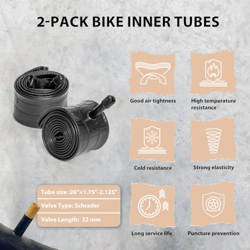 MOHEGIA 26-inch Mountain Bike Tires Set: MOHEGIA 2-Pack 26x1.95 Inch Folding Replacement Bicycle Tires and Inner Tubes with Tire Levers Pair - Image 4