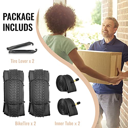 MOHEGIA 26-inch Mountain Bike Tires Set: MOHEGIA 2-Pack 26x1.95 Inch Folding Replacement Bicycle Tires and Inner Tubes with Tire Levers Pair - Image 2