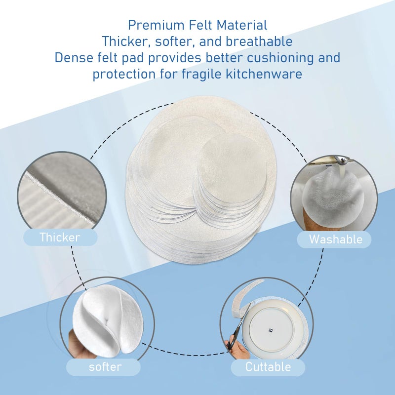 FCSTYODO Felt Plate Dividers,36 PCS Soft Premium Felt Protectors for Porcelain Cookware Storage,Washable & Reusable Separators Pads for Stacking & Protection, 12 Each of 10/6/4.5 inch - Image 4