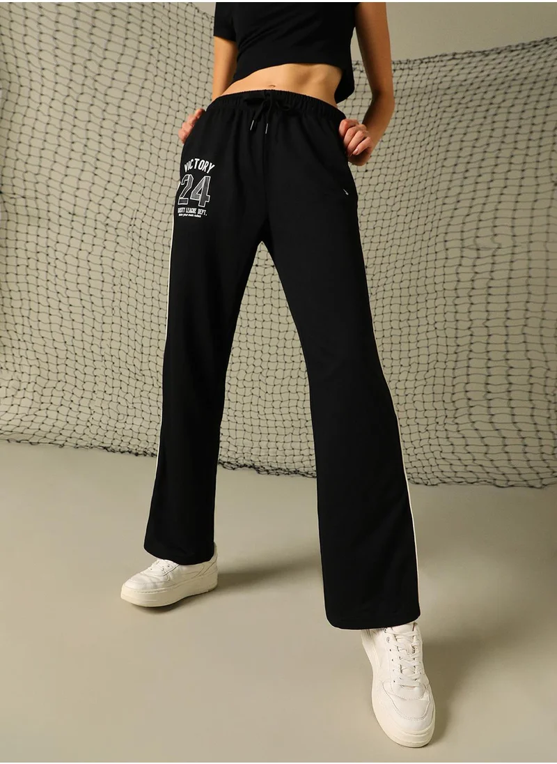 Hubberholme Women's Black 100% Polyester Printed Full Length Casual Regular Fit Trouser