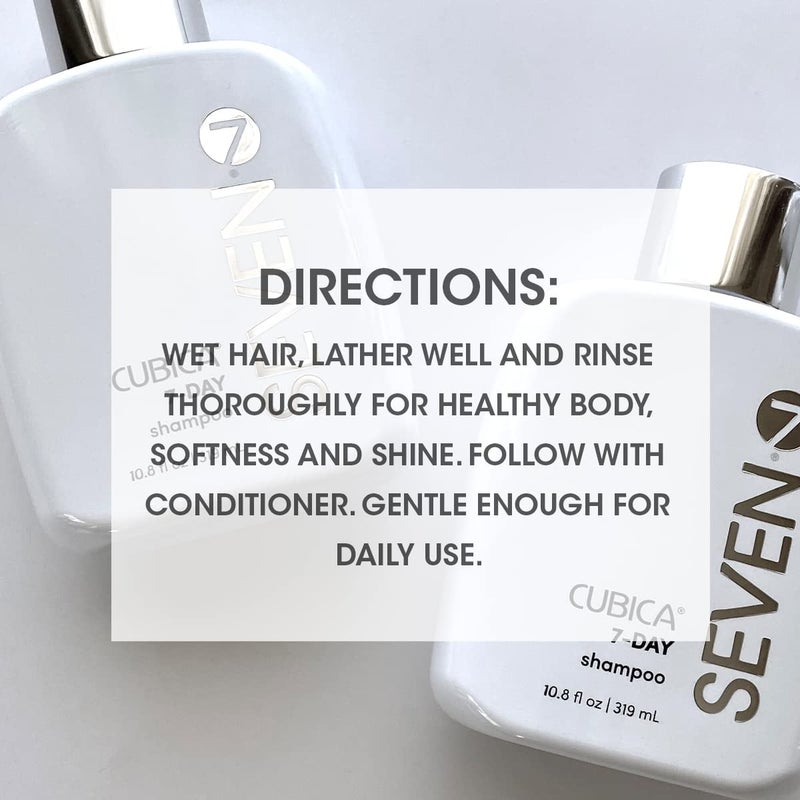 Seven شامبو SEVEN للعناية بالشعر Cubica 7 أيام للنساء والرجال وجميع أنواع الشعر، يضيف لمعانًا ورطوبة للشعر، خالي من الكبريتات والبارابين، خالي من التجارب على الحيوانات مع البيوتين + مستخلص الشاي الأخضر، صنع في الولايات المتحدة، 10.8 أونصة - Image 3