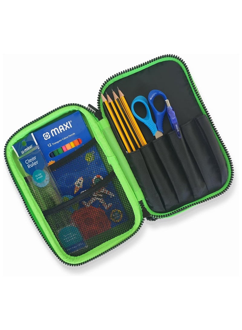 Maxi 24-Piece School Stationery Kit Double Zipper Pencil Case Black - Image 3