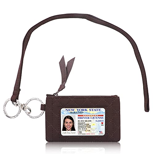 MNF Collections Lanyard with Wallet - Zip ID Case with Lanyard - Lanyard with id Holder - Card Holder Keychain with Zippers -Premium Quilted Microfiber - Brown - Image 3