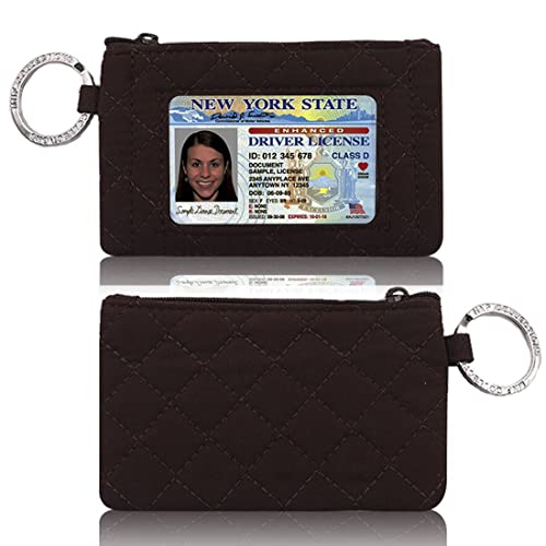 MNF Collections Lanyard with Wallet - Zip ID Case with Lanyard - Lanyard with id Holder - Card Holder Keychain with Zippers -Premium Quilted Microfiber - Brown - Image 2