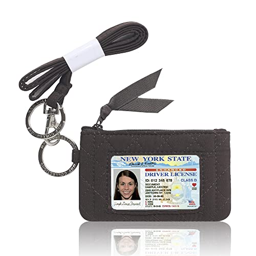 MNF Collections Lanyard with Wallet - Zip ID Case with Lanyard - Lanyard with id Holder - Card Holder Keychain with Zippers -Premium Quilted Microfiber - Brown - Image 1