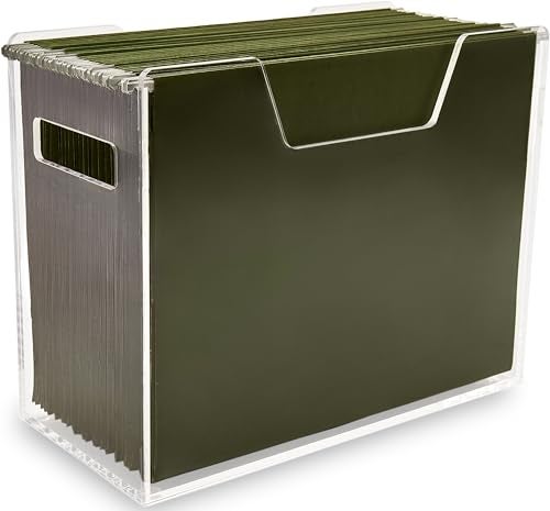 Meicloud Acrylic File Holder Clear Hanging File Organizer Box Modern Acrylic File Folder Organizer Lucite Hanging File Crate Bin with handles Transparent Desktop File Folder Box for Letter Size - Image 1
