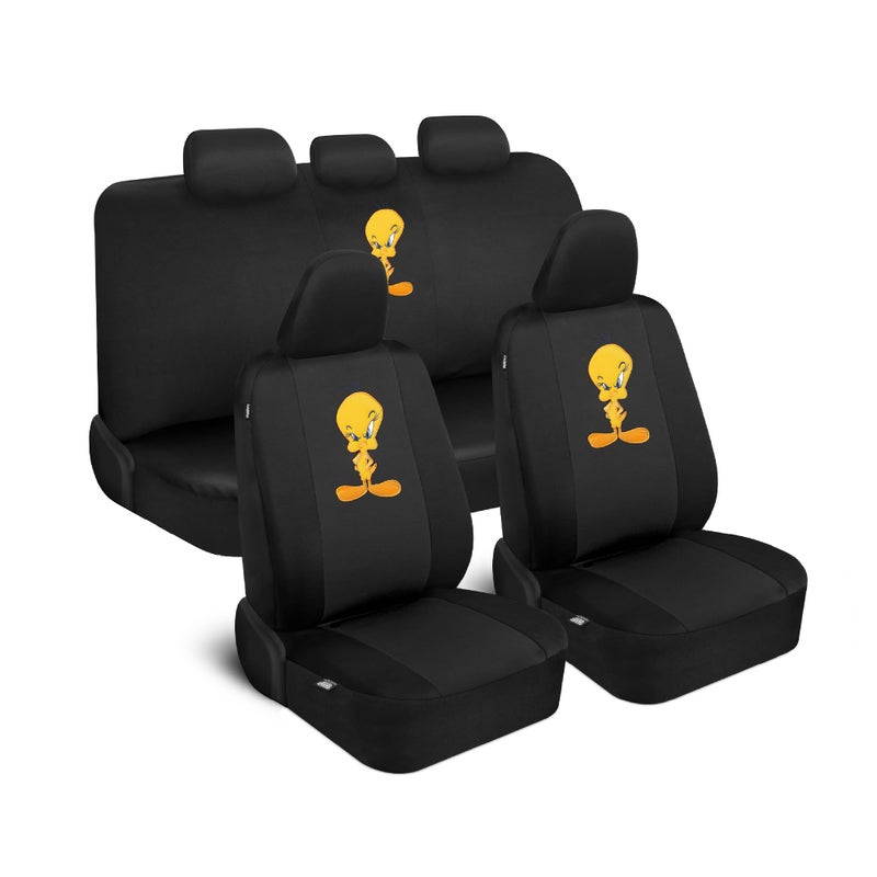 BDK غطاء مقاعد السيارة الأمامي والخلفي الكامل من BDK وارنر براذرز لوني تونز تويتي بيرد - سهل التركيب متين وأنيق من قماش البوليستر - متوافق مع الوسائد الهوائية ملحقات سيارات تناسب جميع المقاسات - Image 1