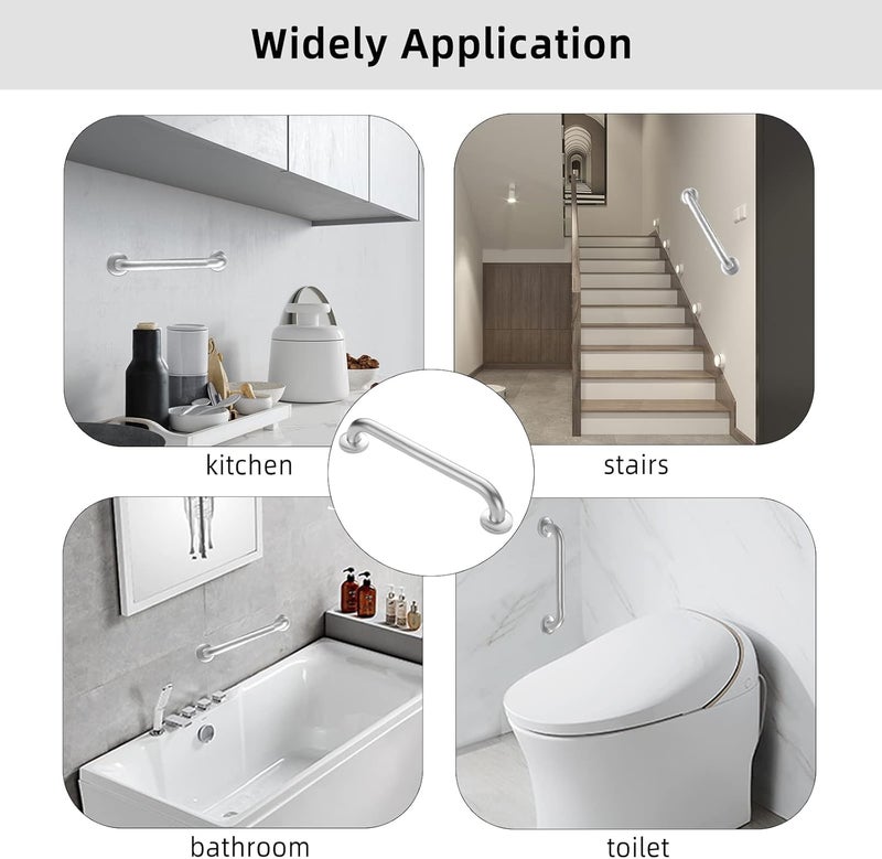 Supwish Shower Grab Bars Brushed Nickel, Stainless Steel Handicap Shower Handle Safety Bars Wall Mounted for Elderly Pregnant Children (2 Pack(Len 40cm, Tube 3.2cm); Brushed Nickel) - Image 5