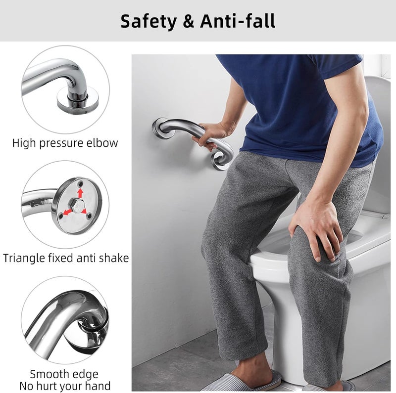 Supwish Shower Grab Bars Brushed Nickel, Stainless Steel Handicap Shower Handle Safety Bars Wall Mounted for Elderly Pregnant Children (2 Pack(Len 40cm, Tube 3.2cm); Brushed Nickel) - Image 4