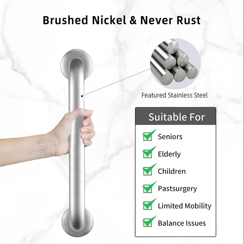 Supwish Shower Grab Bars Brushed Nickel, Stainless Steel Handicap Shower Handle Safety Bars Wall Mounted for Elderly Pregnant Children (2 Pack(Len 40cm, Tube 3.2cm); Brushed Nickel) - Image 3