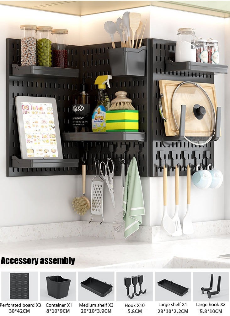 VUCATIN Pegboard Combination Wall Organizer Kit 3 Pcs Pegboard and 17 Accessories Modular Hanging Wall Mount Display Pegboard Panel Kits for Home Office Kitchen Organizer (Black)  - Image 1