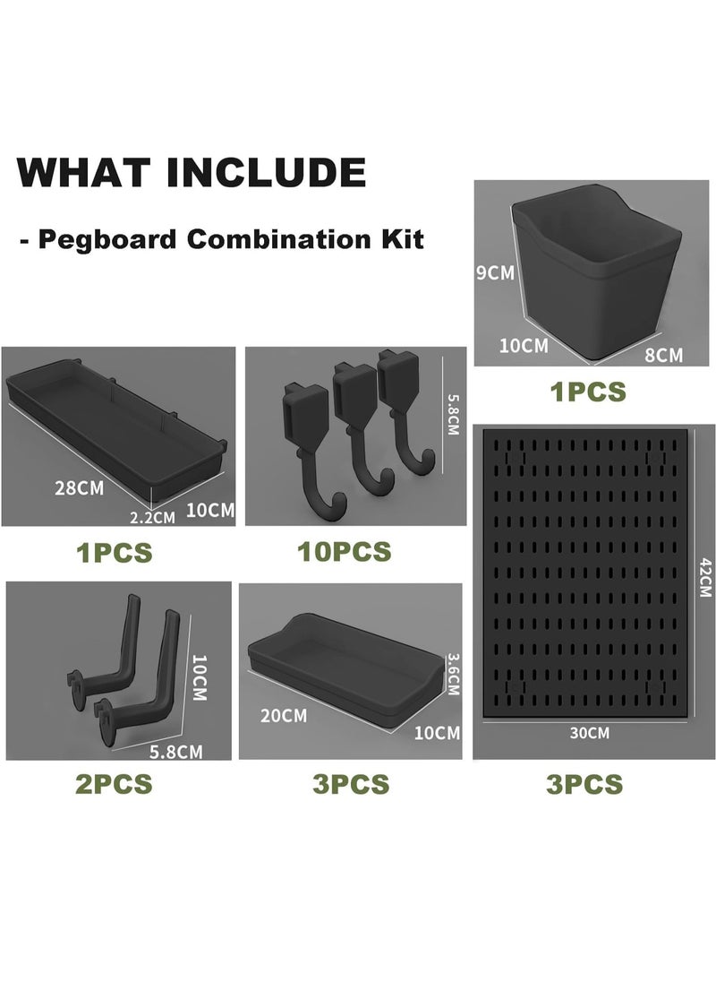 VUCATIN Pegboard Combination Wall Organizer Kit 3 Pcs Pegboard and 17 Accessories Modular Hanging Wall Mount Display Pegboard Panel Kits for Home Office Kitchen Organizer (Black)  - Image 4
