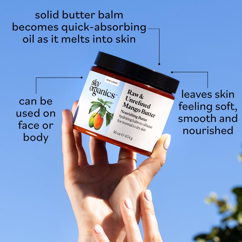 Sky Organics Sky Organics - Mango Butter, 16 oz - Raw & Undefined - Hydrating Balm-to-Oil Butter - Non Greasy - Fatty Acids, Antioxidants & Vitamins - Natural, Vegan, Cruelty & Soy Free - Skin Care & Self Care - Image 4