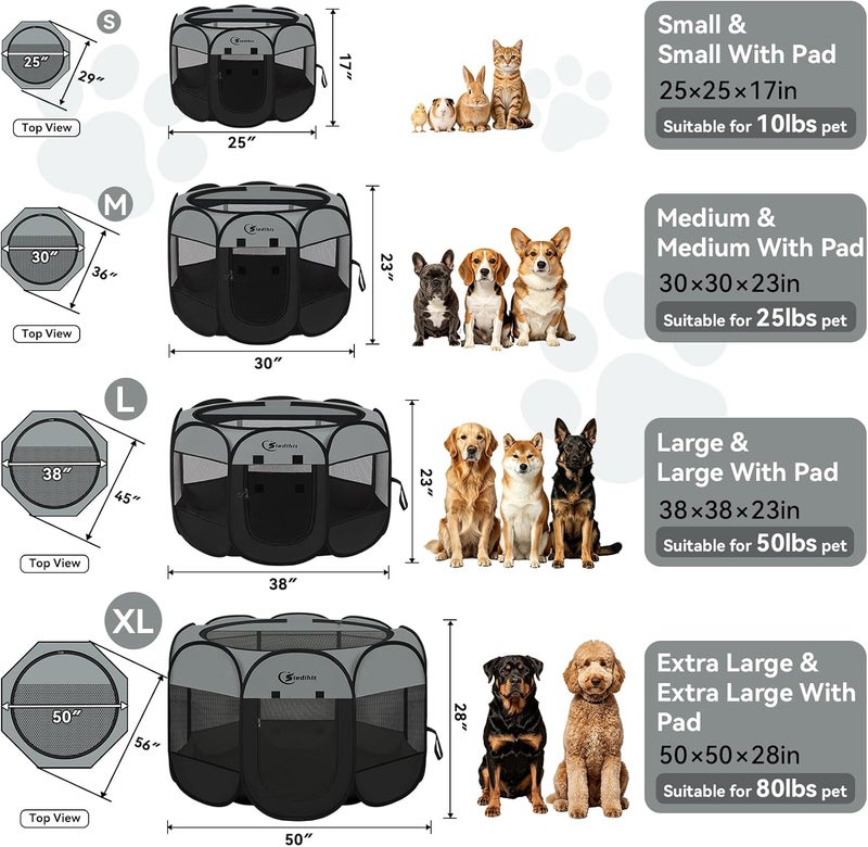 Siedihit Pink Puppy Playpen for Middle Dog Cat, DogsTent Crates Cage Indoor/Outdoor, Portable Pop Up Dog Kennel with Carrying Bag for Rabbits, Removable Top (Dark Grey, Large (45" x 45" x 23")) - Image 2