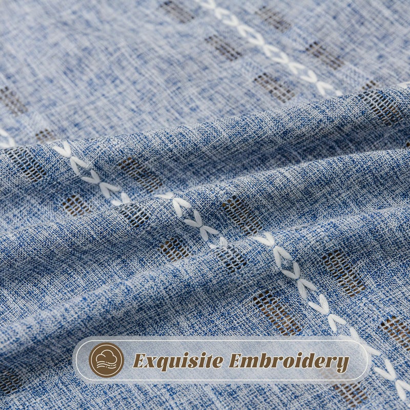 BCLBUSTE Boho Curtains 84 inch Long 2 Panels for Living Room Bedroom, Denim Blue Rustic Embroidered Striped Semi Sheer Linen Tassel Farmhouse Light Filtering Privacy Drapes Vintage Country Decor,W52xL84 - Image 4