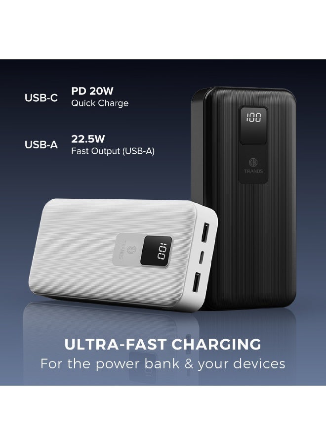 تراندز بنك طاقة سعة 20000 مللي أمبير PB6375 - شحن سريع 22.5 واط USB-A وPD 20 واط USB-C، شاشة رقمية LED، شاحن متنقل نحيف ليثيوم بوليمر لأجهزة الآيفون والأندرويد والأجهزة اللوحية - Image 4