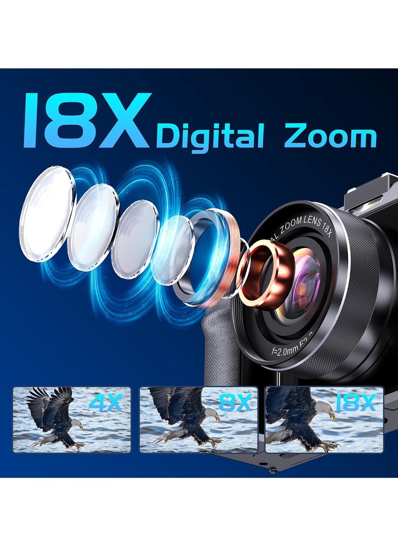 IqwiCam - 4K Digital Camera for Photography, 64GB TF Card, 48MP Auto focus Vlogging Camera for YouTube with 3'' 180°Flip Screen, 16X Digital Zoom Anti-Shake Compact Travel Camera - Image 1