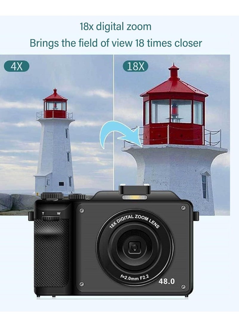 IqwiCam - 4K Digital Camera for Photography, 64GB TF Card, 48MP Auto focus Vlogging Camera for YouTube with 3'' 180°Flip Screen, 16X Digital Zoom Anti-Shake Compact Travel Camera - Image 1