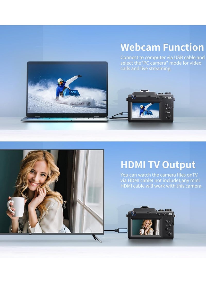IqwiCam - 4K Digital Camera for Photography, 64GB TF Card, 48MP Auto focus Vlogging Camera for YouTube with 3'' 180°Flip Screen, 16X Digital Zoom Anti-Shake Compact Travel Camera - Image 1