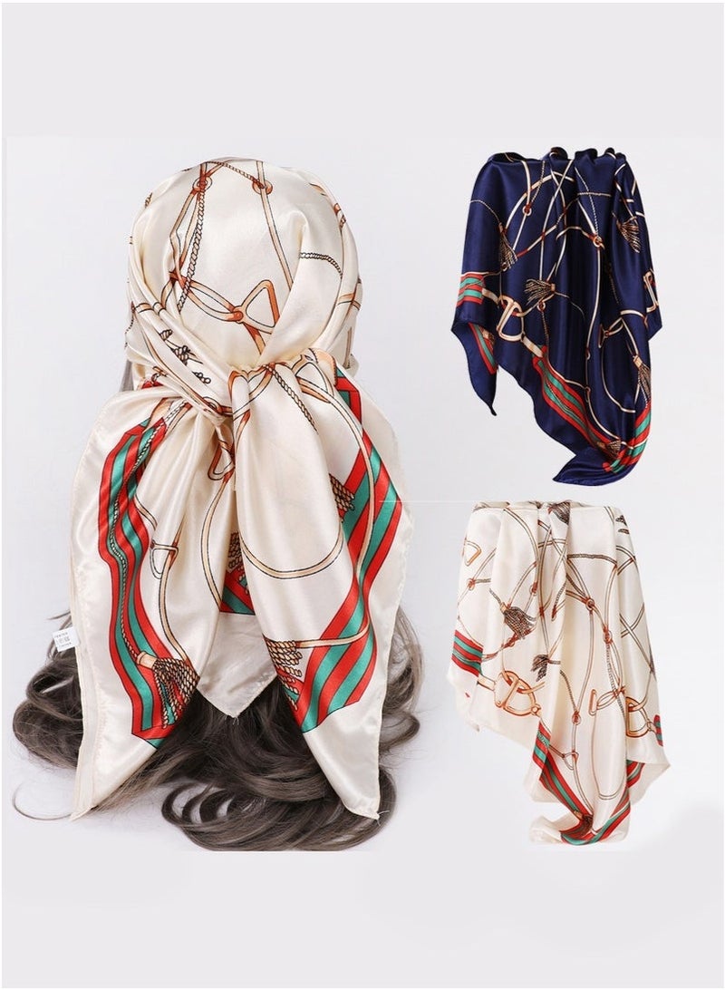 Satin Large Square Head Scarf for Women, 2 Packs Silk Like Scarf Lightweight Satin Head Scarves, Neck Hair Scarves Hair Bandanas for Women Girls Hair Wrapping and Sleeping (35" × 35")  - Image 1