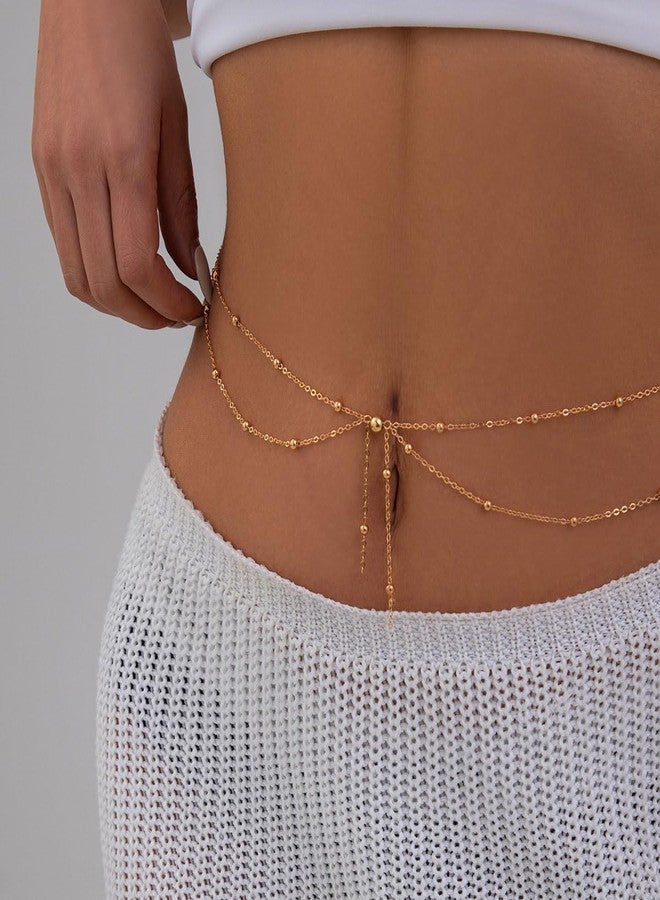 RECTYO GALLERY 1 Pcs Premium Sexy Beach Waist Chain for Women Double-Layer Tassel Beads Body Chain Summer Waterproof Belly Buttom Ring with Belly Chain Adjustable Rhinestone Bikini Drop Chain for Women Swimsuit Jewelry - Image 3