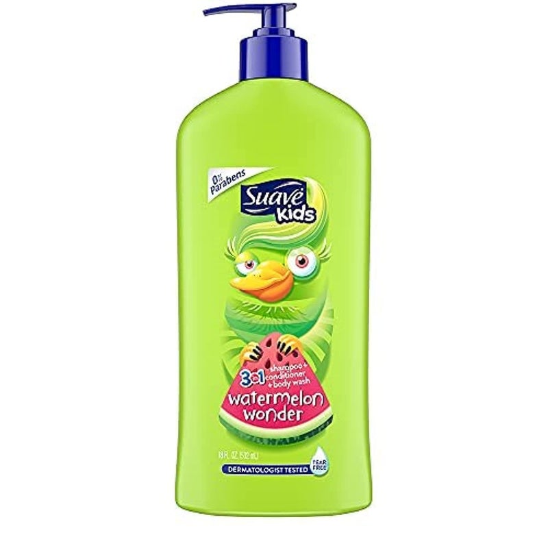 Suave 3-in-1 Body Wash, Shampoo and Conditioners, Multicolour, Watermelon, 18.0 Fl Oz - Image 1
