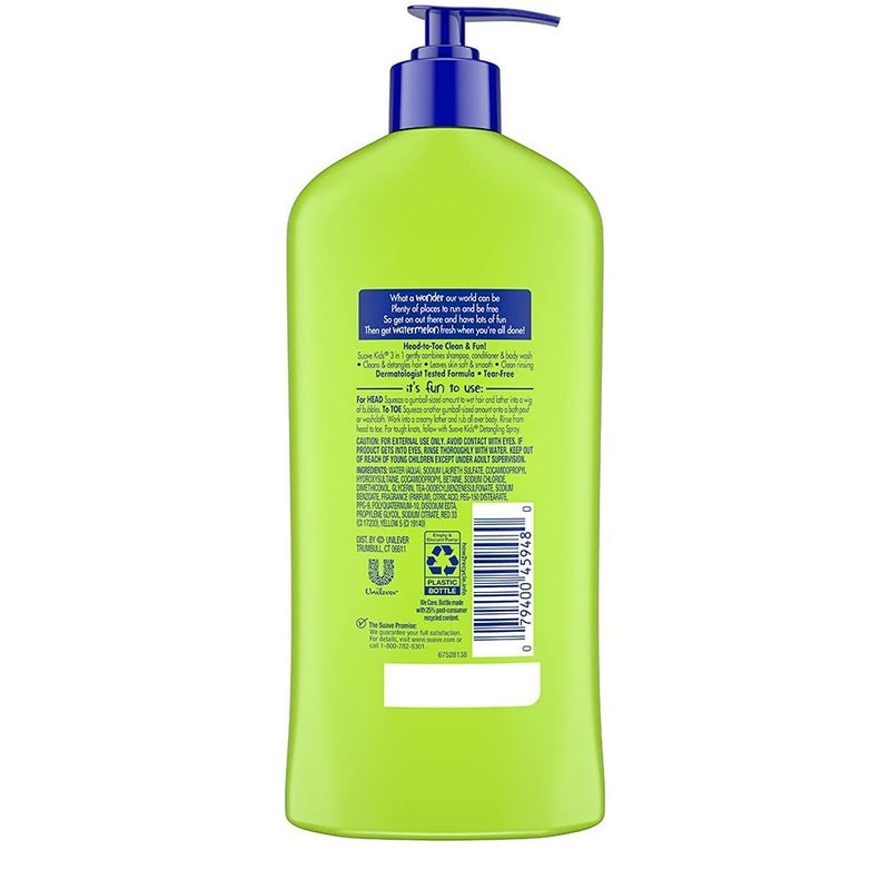 Suave 3-in-1 Body Wash, Shampoo and Conditioners, Multicolour, Watermelon, 18.0 Fl Oz - Image 3
