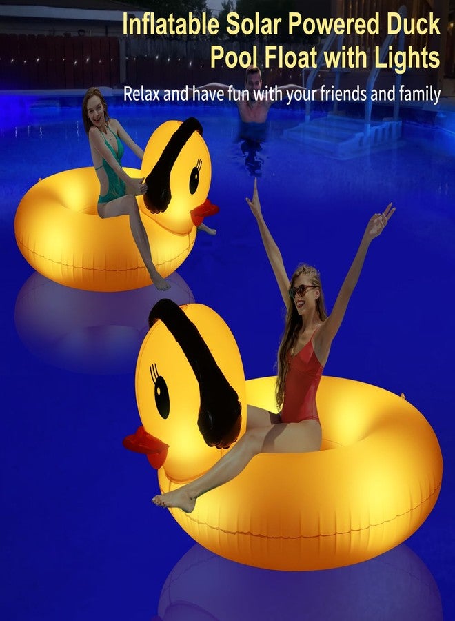 DeeprBetter Inflatable Duck Pool Float with Lights, Solar Pool Inflatables Duck Floaties for Adults, 42" Large Animal Swim Tube Ring Pool Float with Fast Valve Summer Beach Pool Lounge 1pk - Image 3