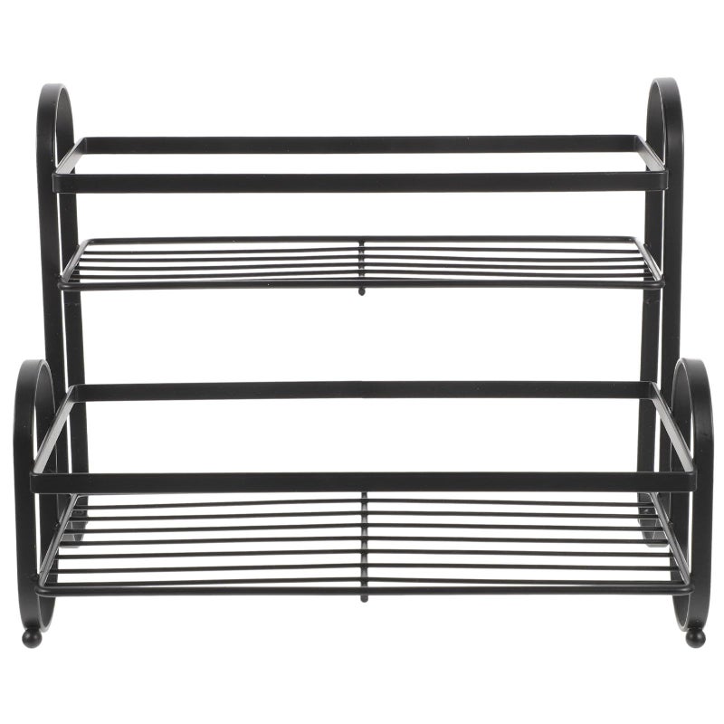 Double Layer Iron Spice Rack Black Kitchen Organizer for Jar Storage - Image 2