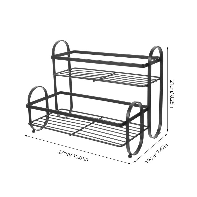 Double Layer Iron Spice Rack Black Kitchen Organizer for Jar Storage - Image 3