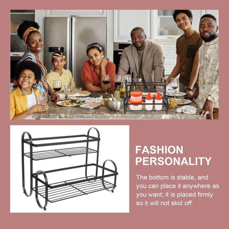 Double Layer Iron Spice Rack Black Kitchen Organizer for Jar Storage - Image 5